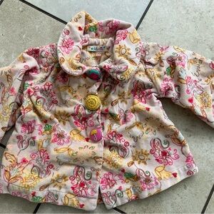 Floral Kids velvet Jacket - Pink & Yellow